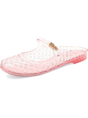 Women's Pink Mesh Mary Jane Breathable Slides Comfortable Slip On Flat Sandals